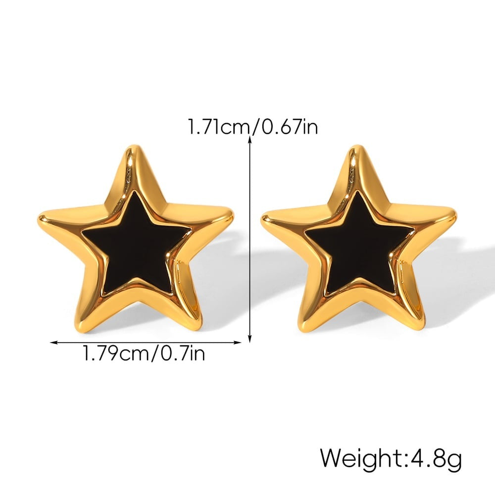 Zoe Gold Tone Black Star Stud Earrings