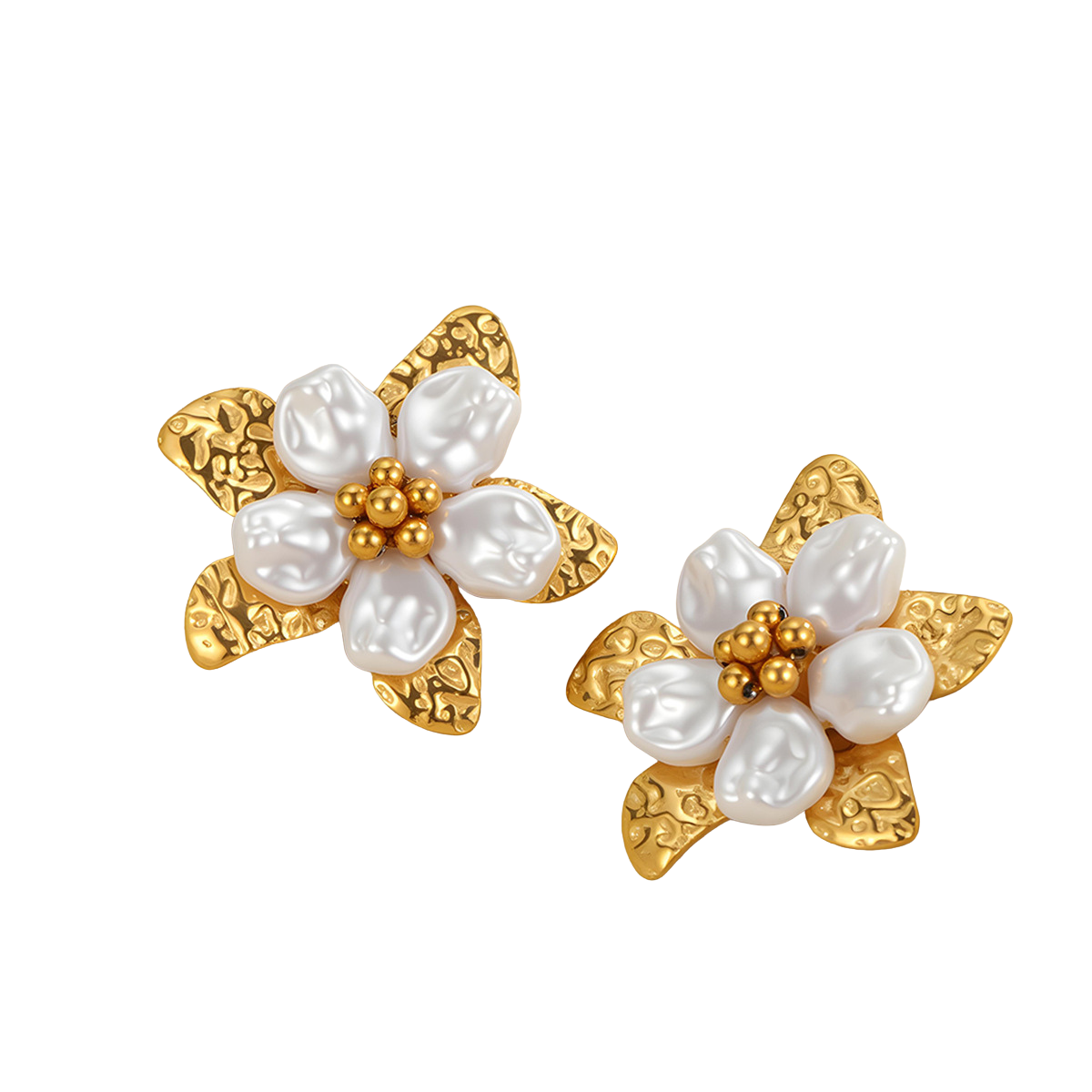 Madeline Gold Tone Pearls Flower Earrings