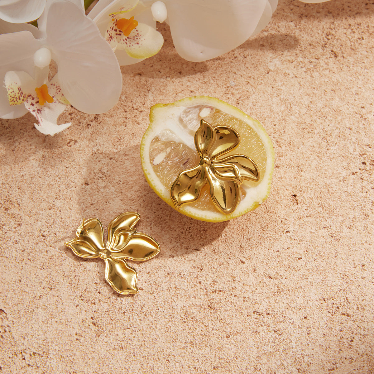 Olivia Gold Tone Flower Statement Earrings
