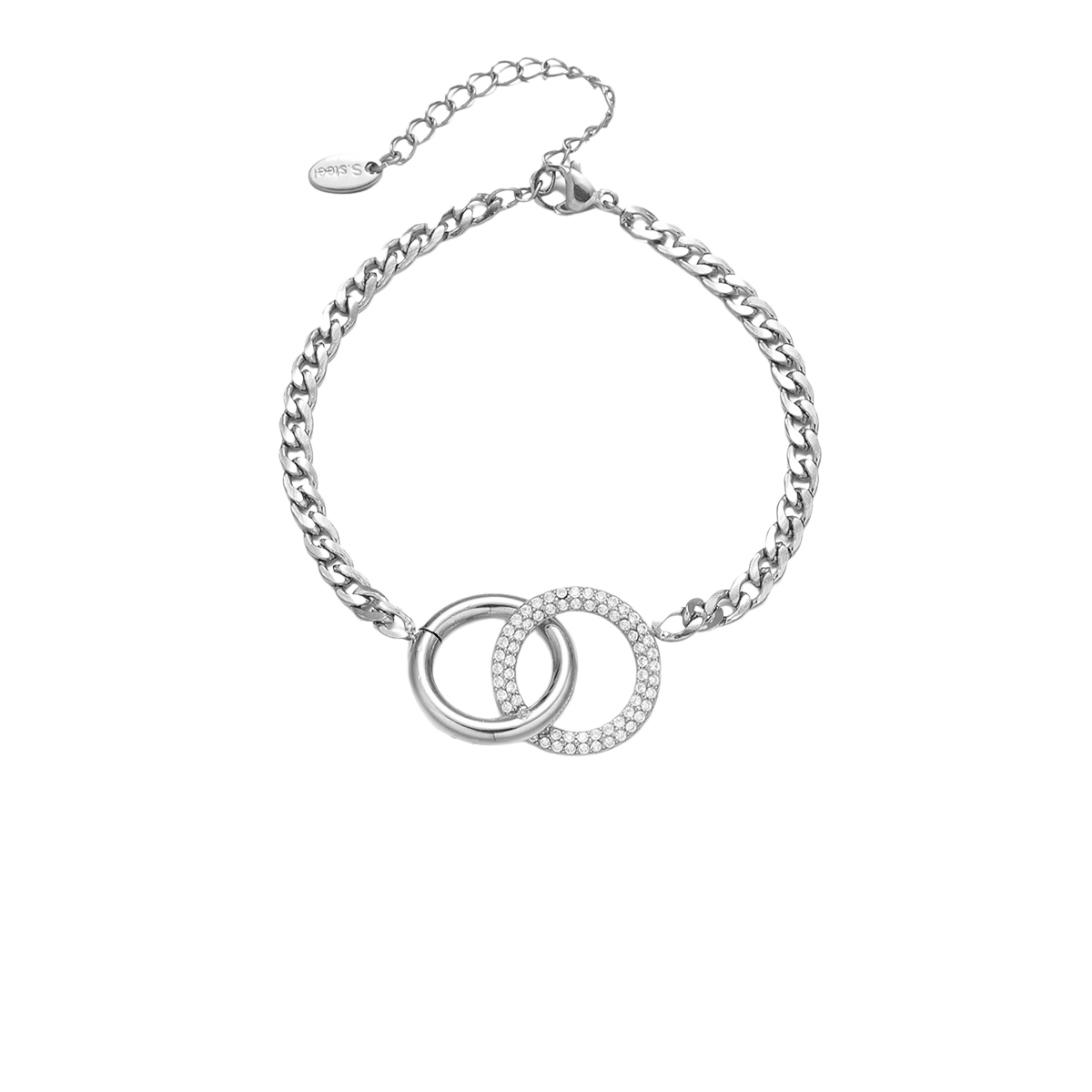 Kylie Silver Tone Dual Ring Zircon Bracelet