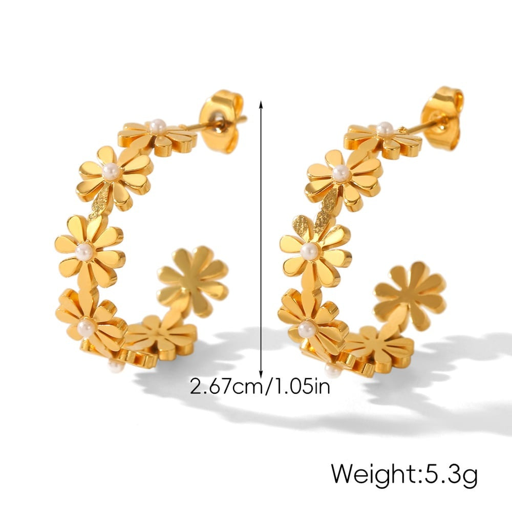 Harper Gold Tone Flowers Pearls Hoop Earrings