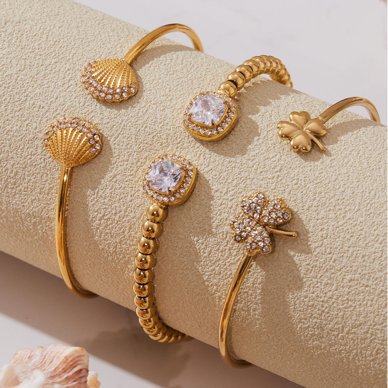 Haven Gold Tone Beads Zircon Cuff Bracelet