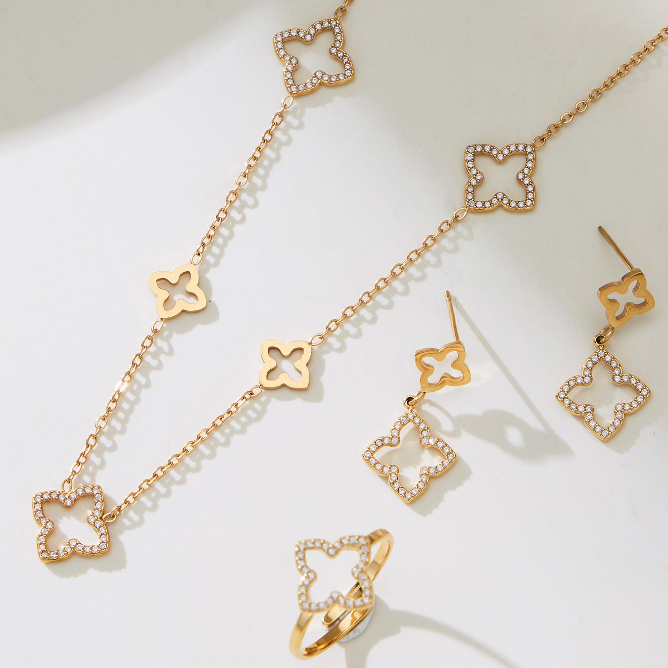 Emma Gold Tone Clover Zircon Necklace