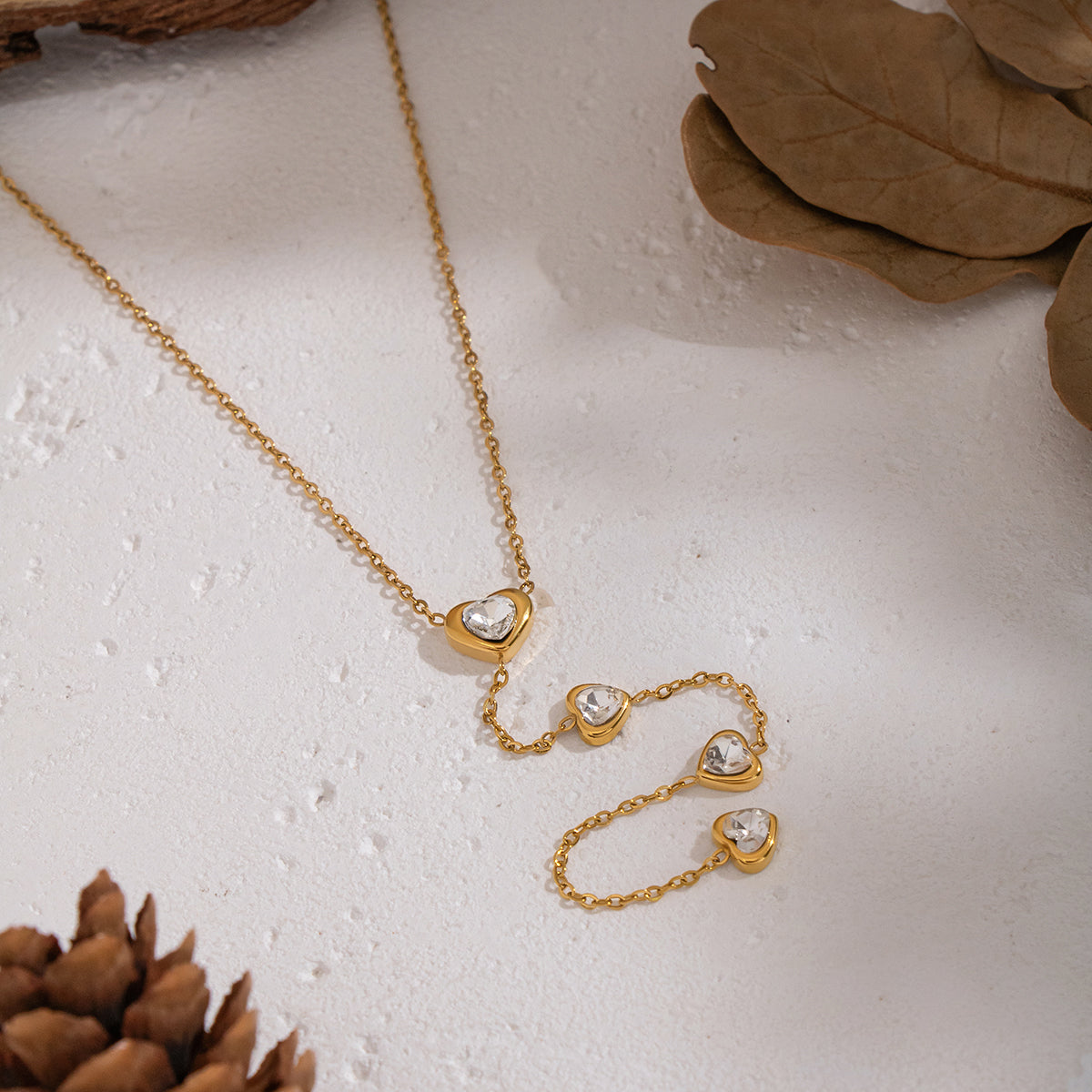 Stevie Gold Tone Zircon Heart Drop Necklace