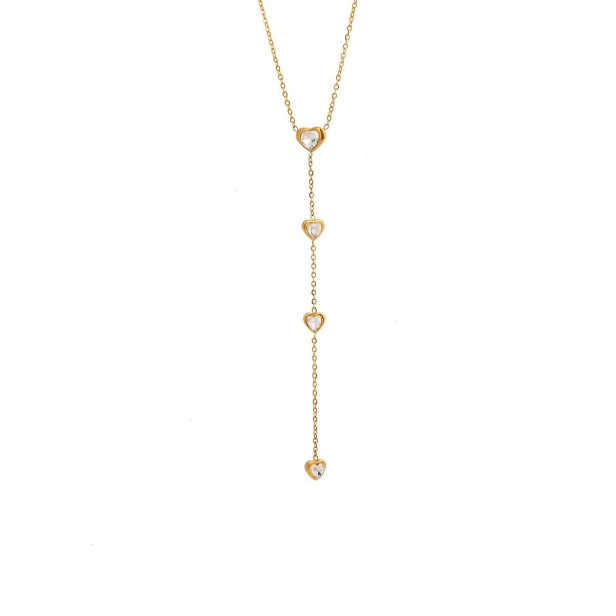 Stevie Gold Tone Zircon Heart Drop Necklace