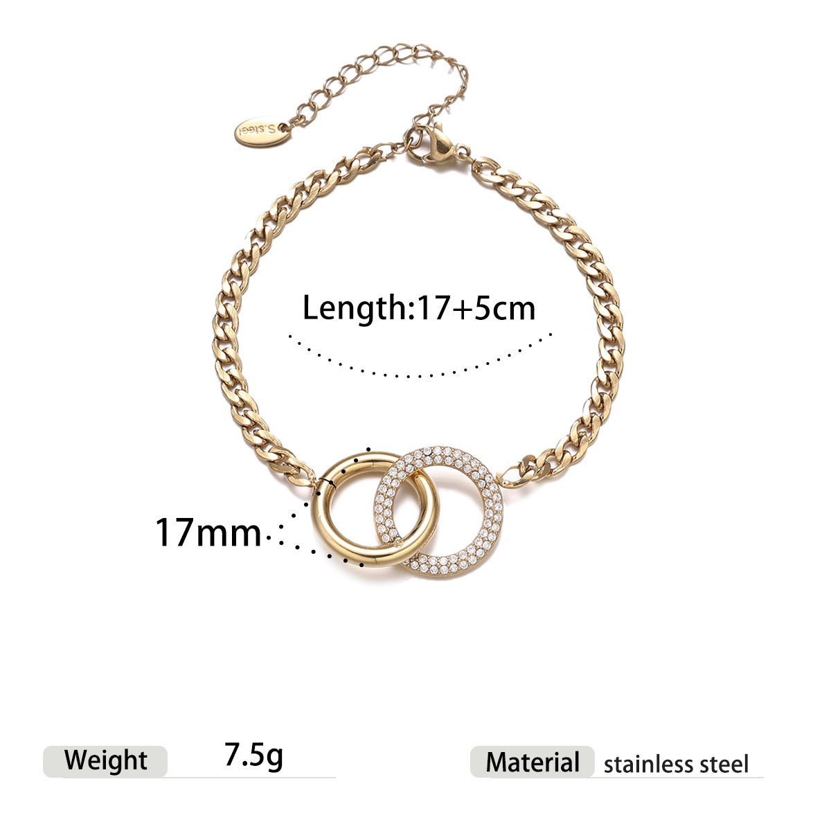 Kylie Gold Tone Dual Ring Zircon Bracelet