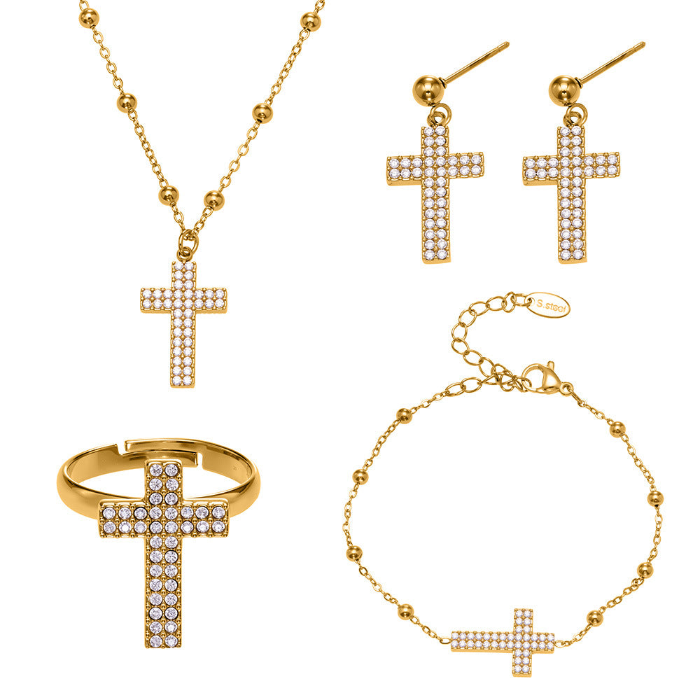 Eleanor Gold Tone Cross Zircon Drop Earrings
