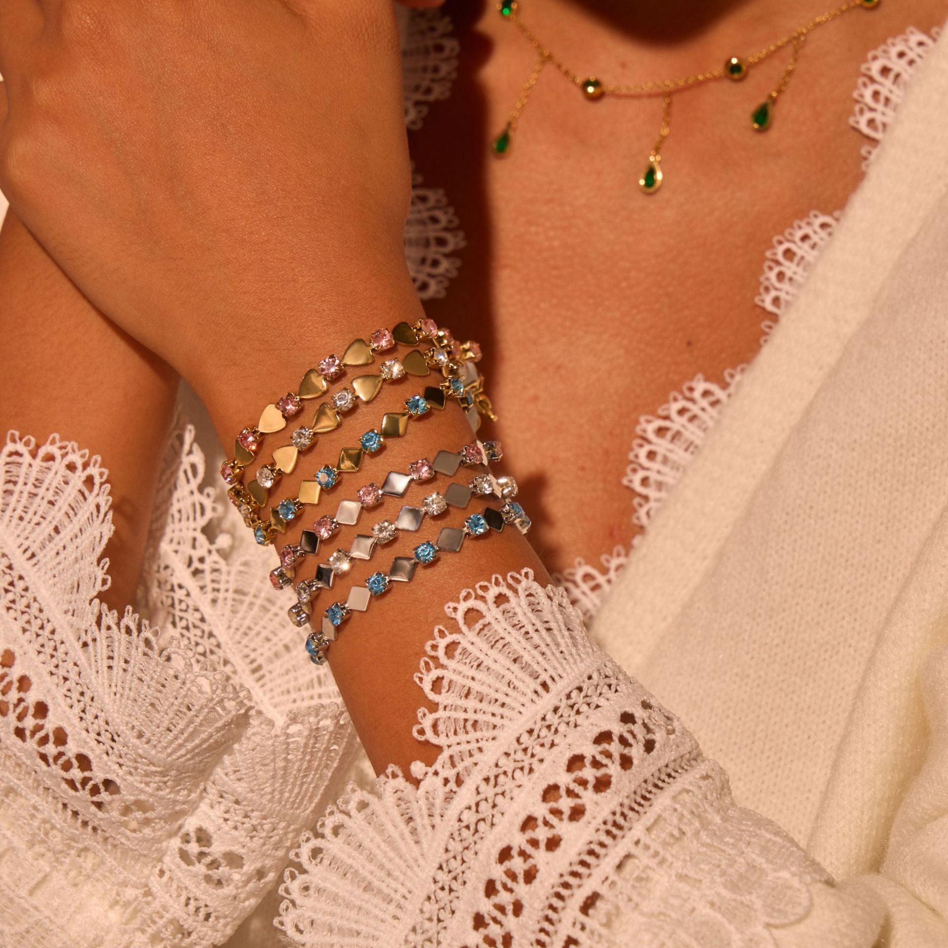 Peyton Silver Tone Squares White Zircon Bracelet