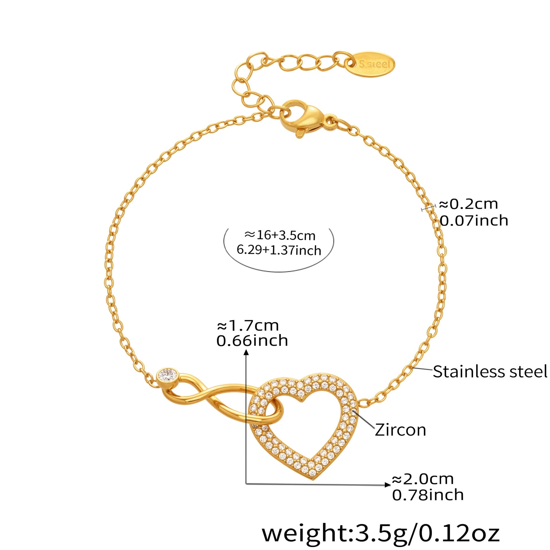 Maria Gold Tone Infinity Heart Zircon Bracelet