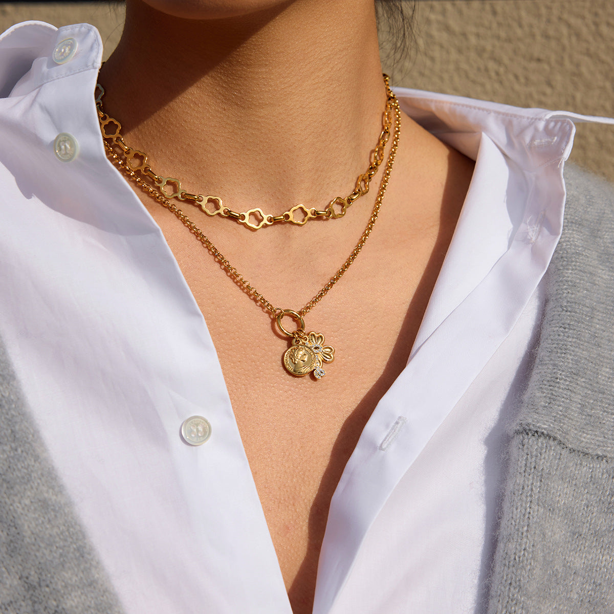 Violet Two Tone Clover and Love Necklace