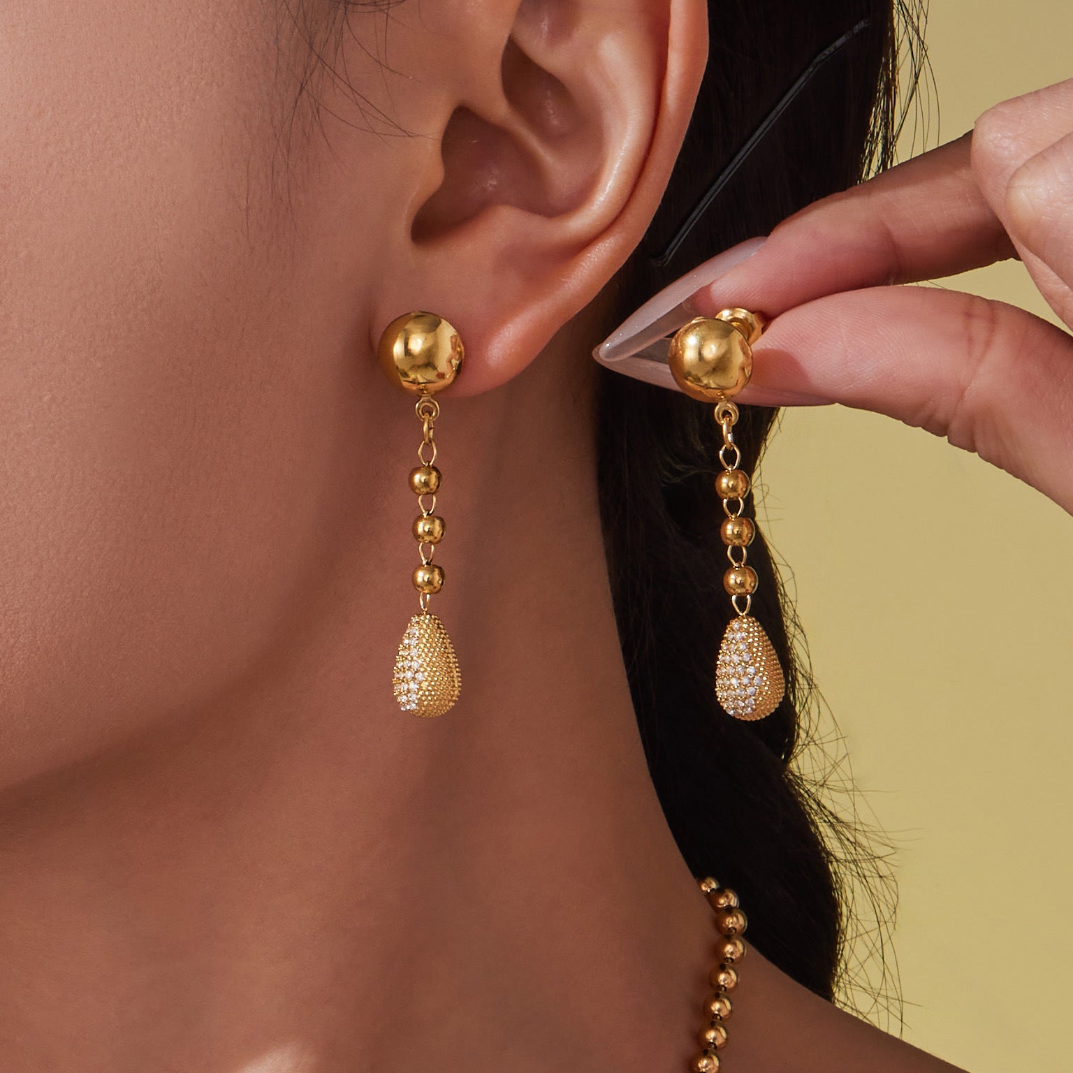 Hailey Gold Tone Droplets Zircon Drop Earrings