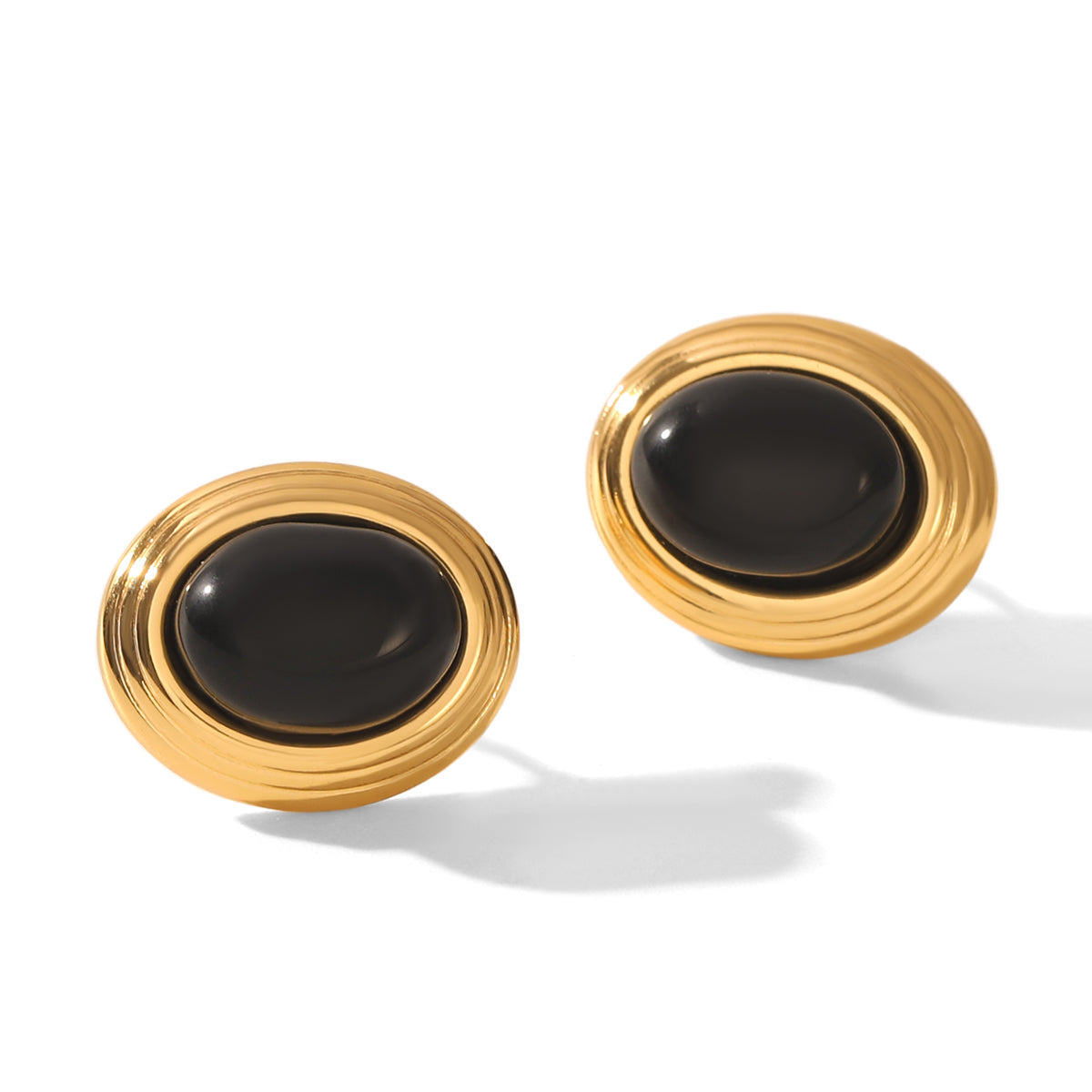 Lillian Gold Tone Black Stone Earrings