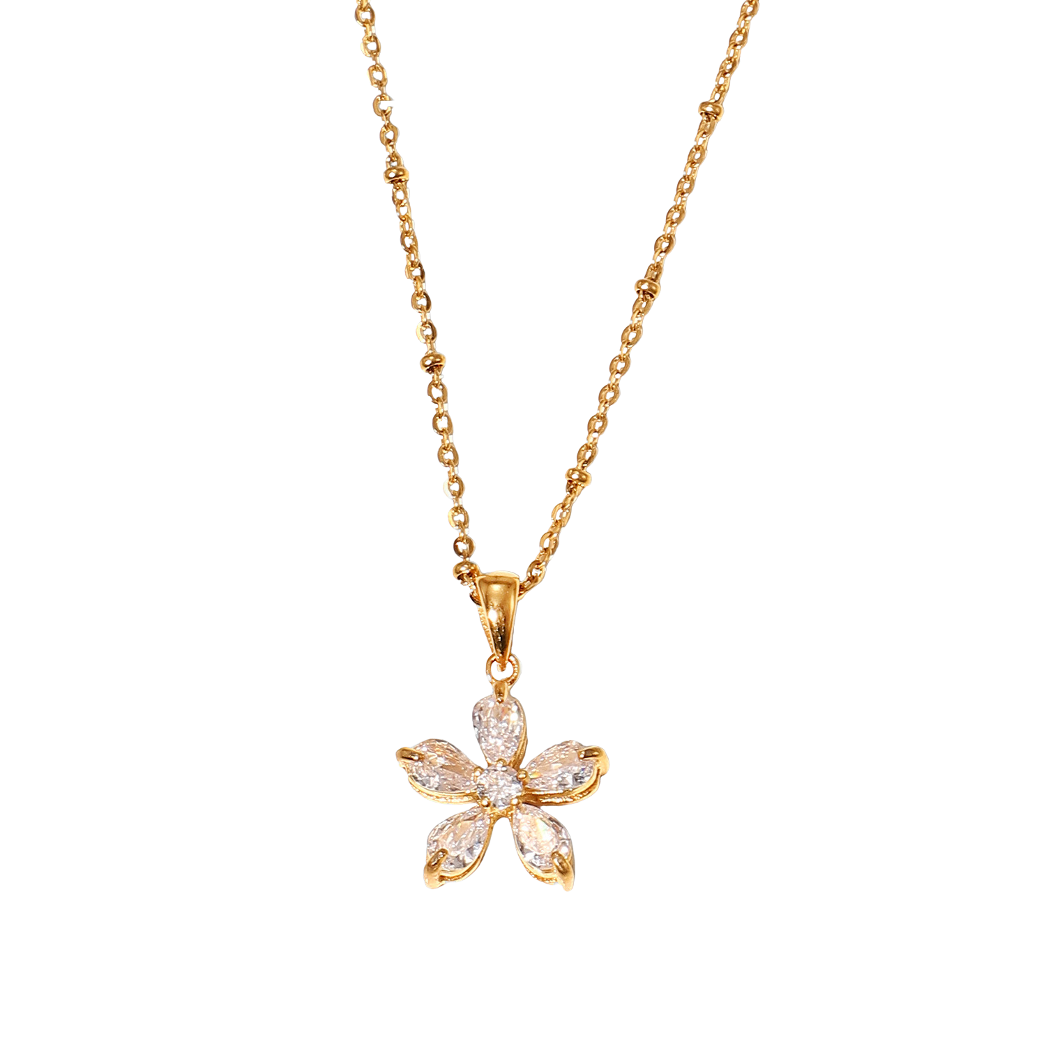 Celine Gold Tone Zircon Flower Necklace