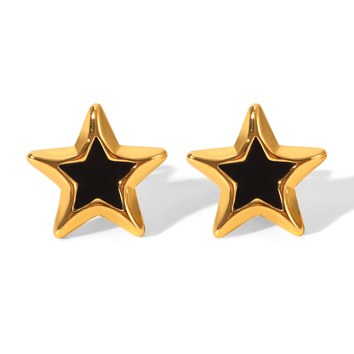 Zoe Gold Tone Black Star Stud Earrings