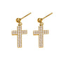 Eleanor Gold Tone Cross Zircon Drop Earrings