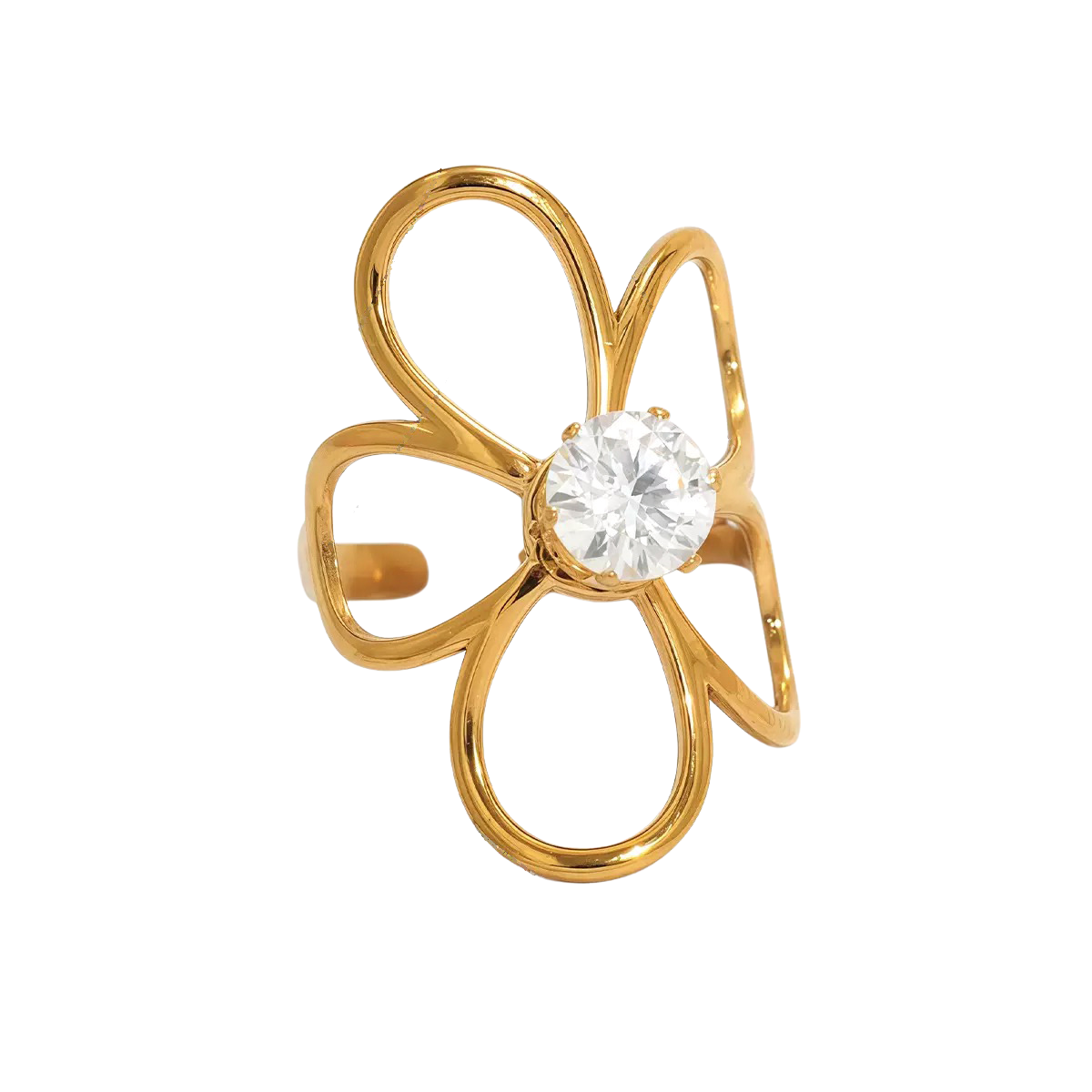 Margaret Gold Tone Flower Zircon Ring