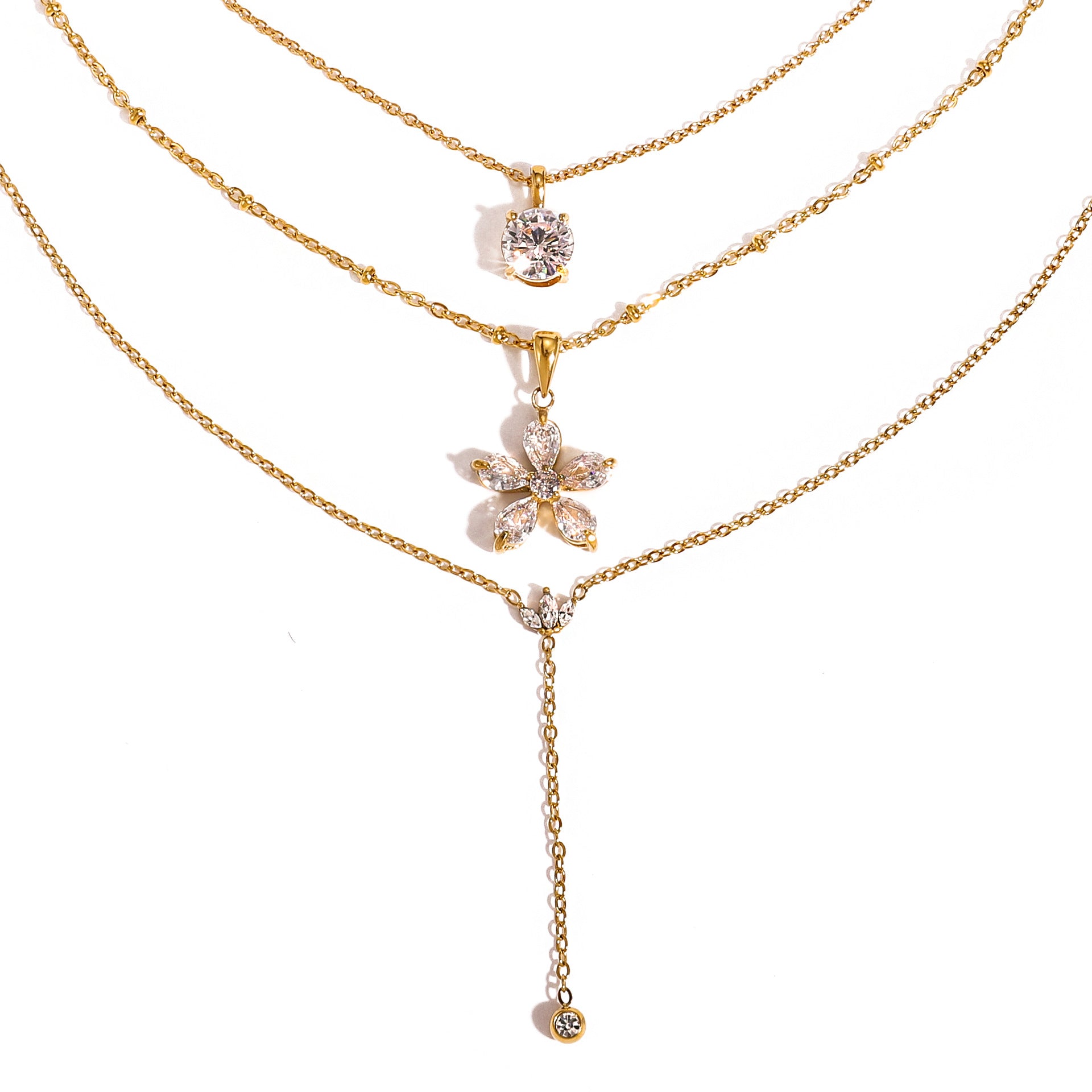 Celine Gold Tone Zircon Flower Necklace