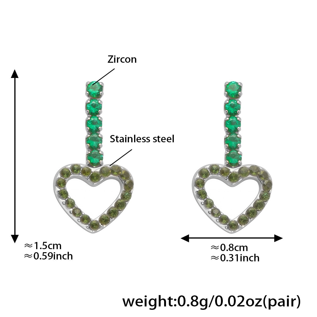 Ailany Green Heart Zircon Earrings