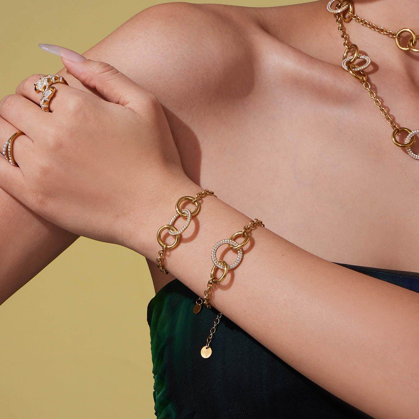 Gabriella Gold Tone Luxury Circles Zircon Bracelet
