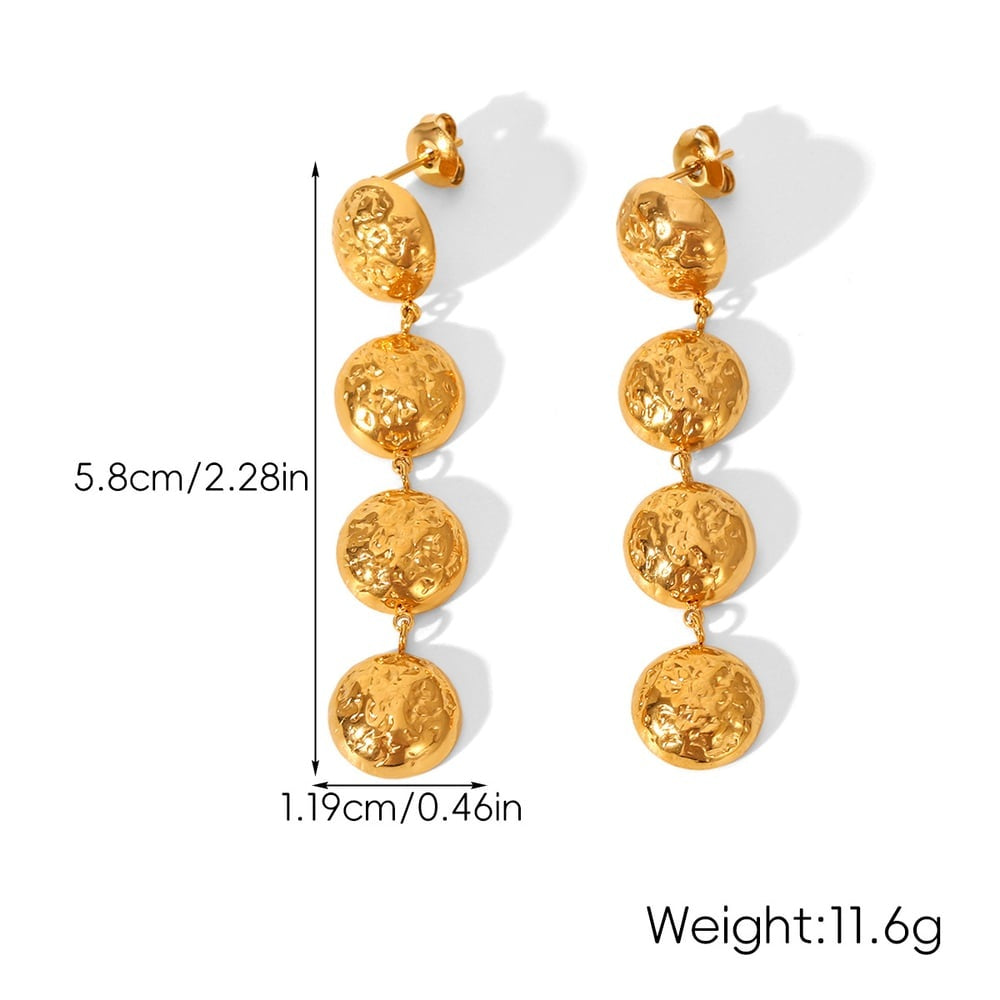 Evelyn Gold Hammer Pattern Round Dangle Earrings