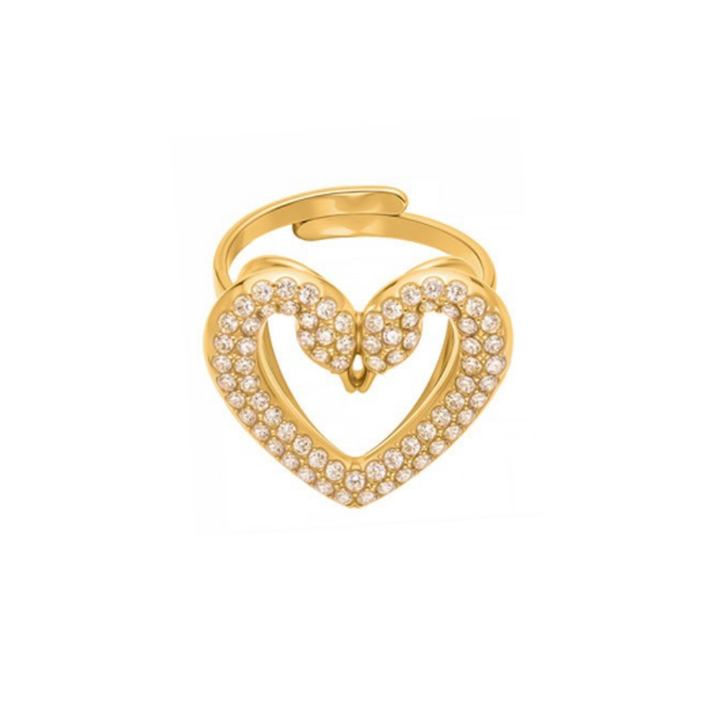 Parker Gold Tone Swan Heart Zircon Ring - Size 7