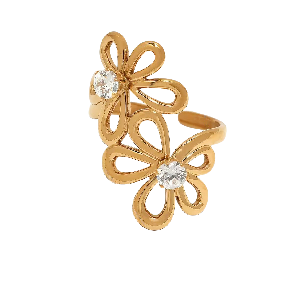 Rose Gold Tone Zircon Flowers Ring