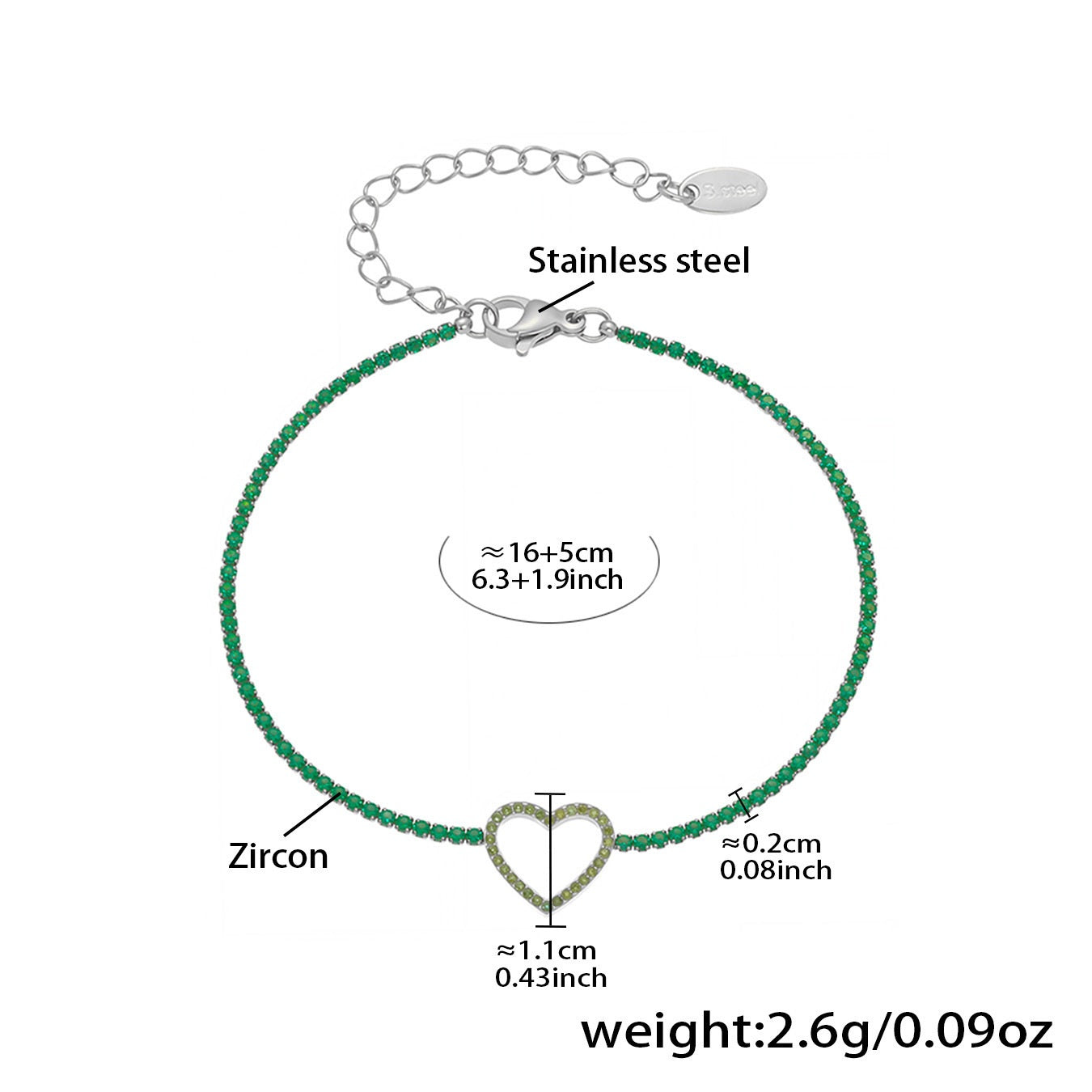 Ailany Green Heart Zircon Bracelet