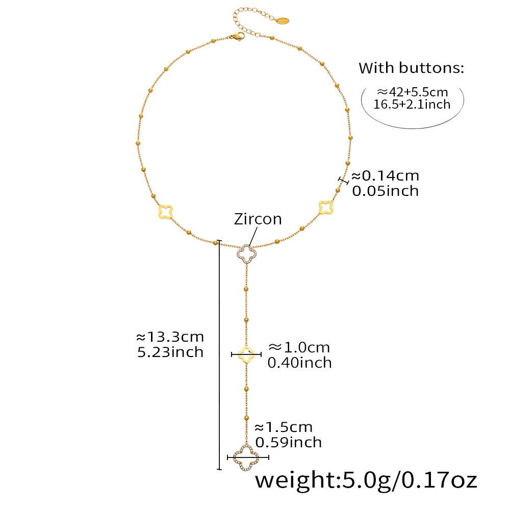 Emma Gold Tone Clover Zircon Drop Necklace