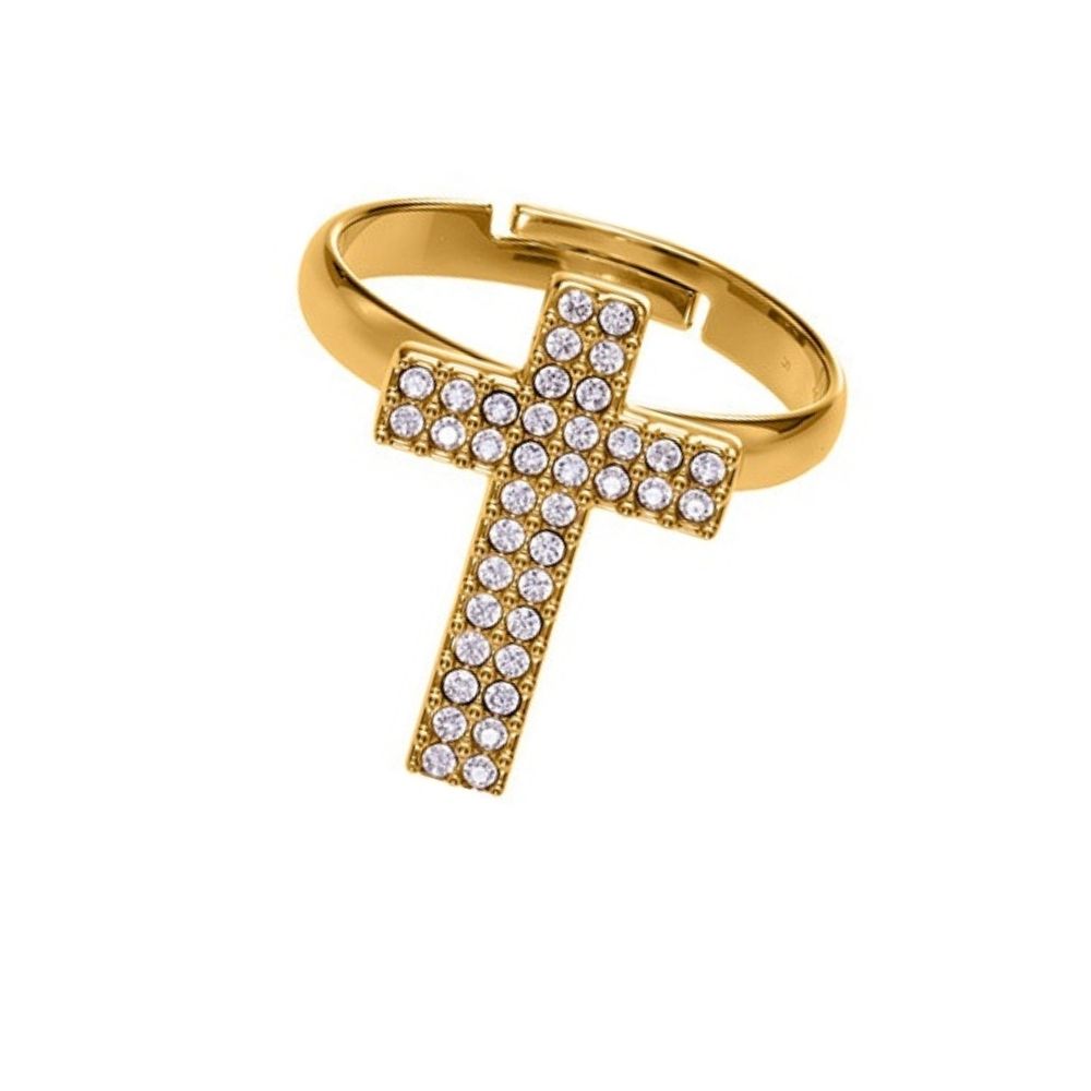 Eleanor Gold Tone Cross Zircon Ring Size 7
