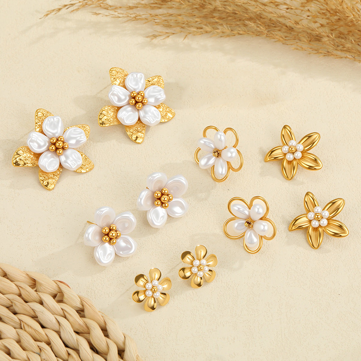 Millie Gold Tone White Flower Earrings