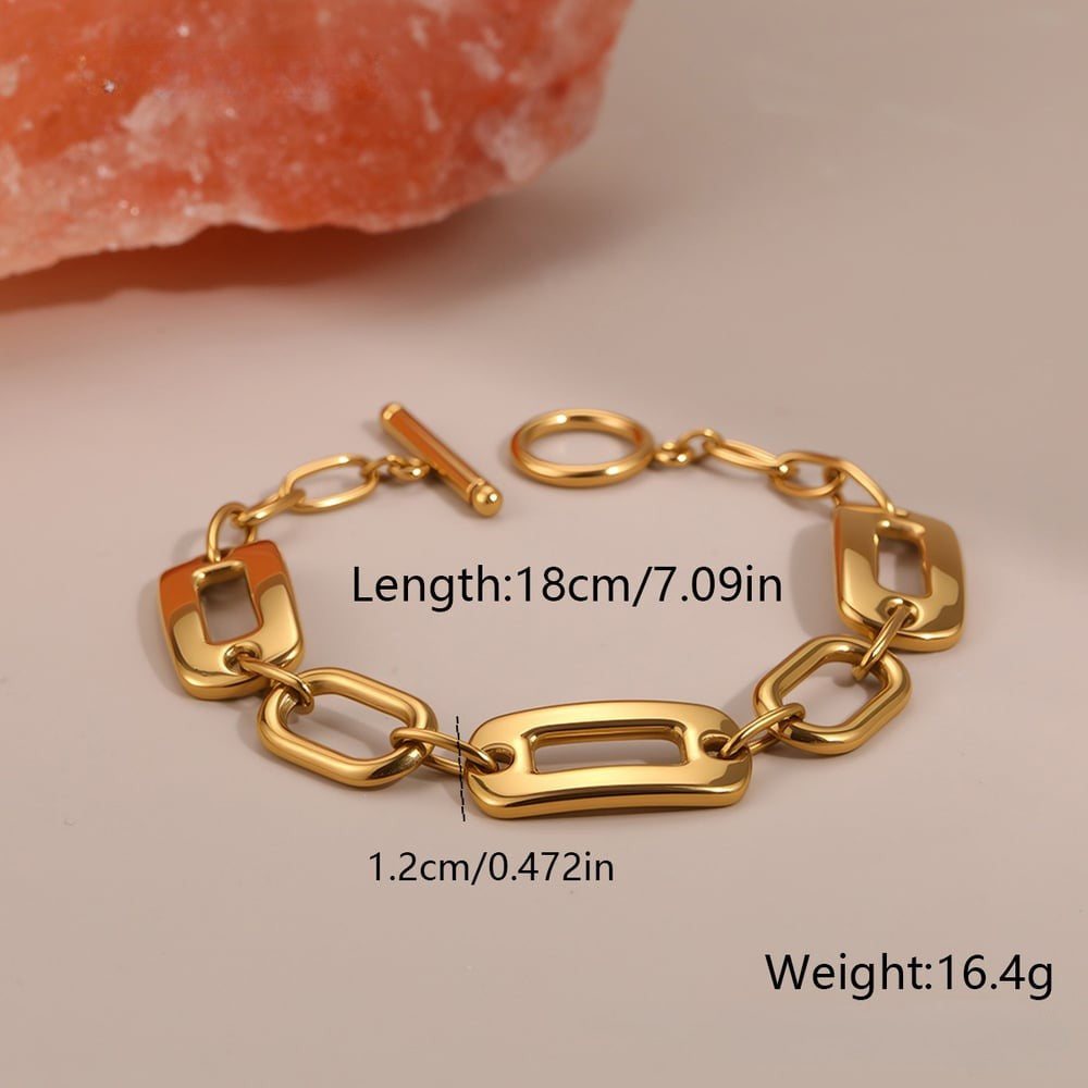 Amelia Gold Tone Hollowed Out Geometric Chain Bracelet