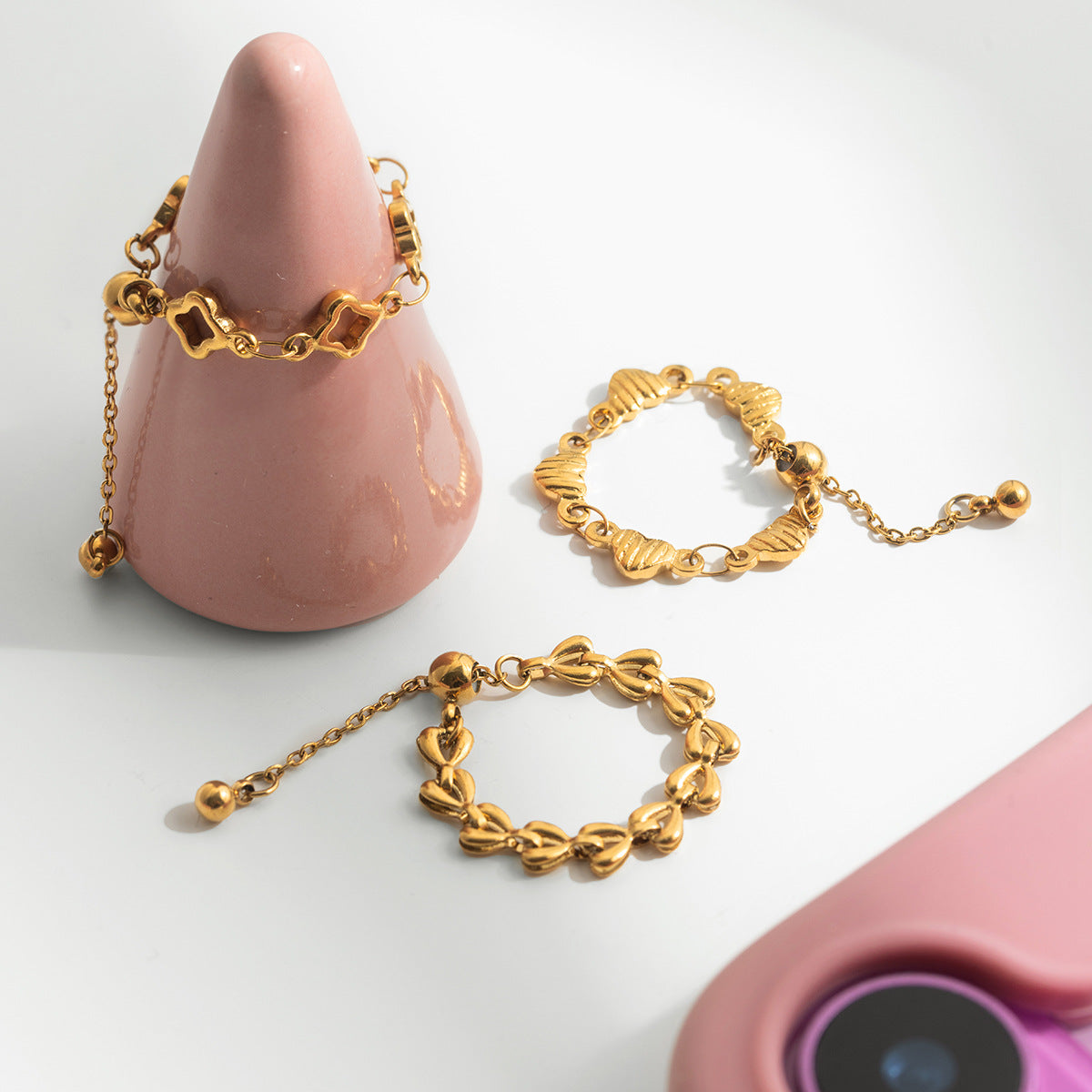 Penelope Gold Tone Clover Chain Ring