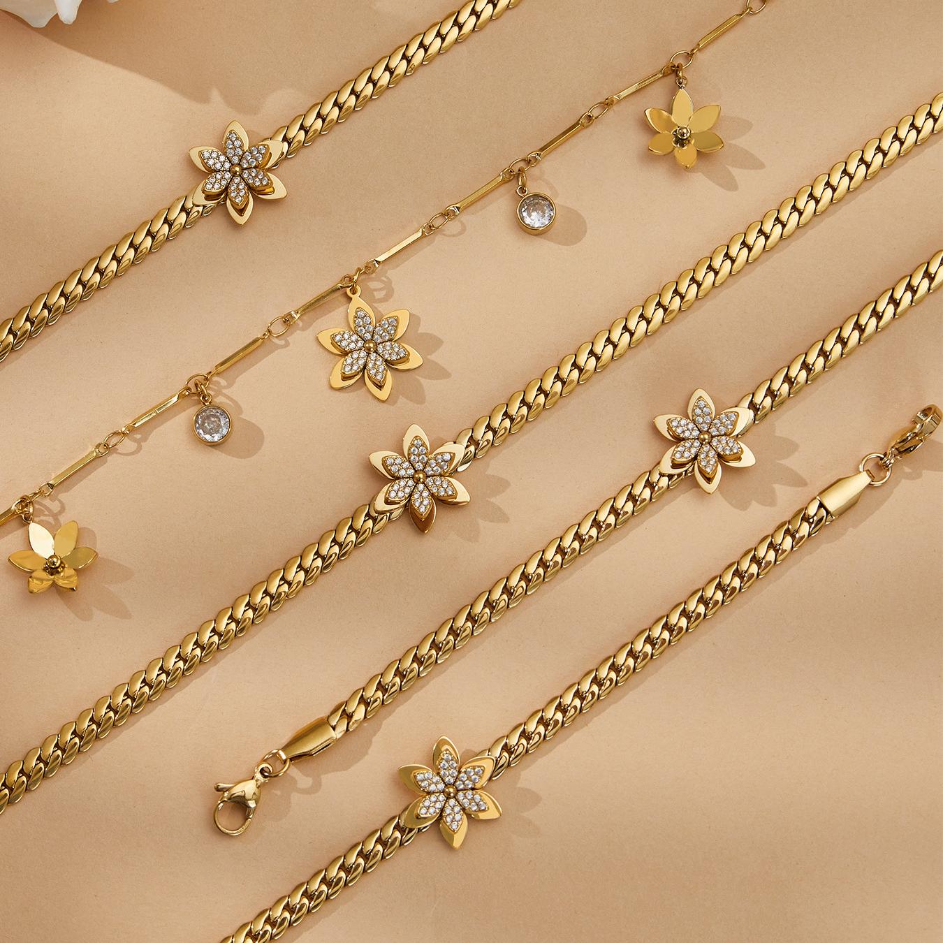 Maeve Wen Gold Tone Flower Zircon Bracelet