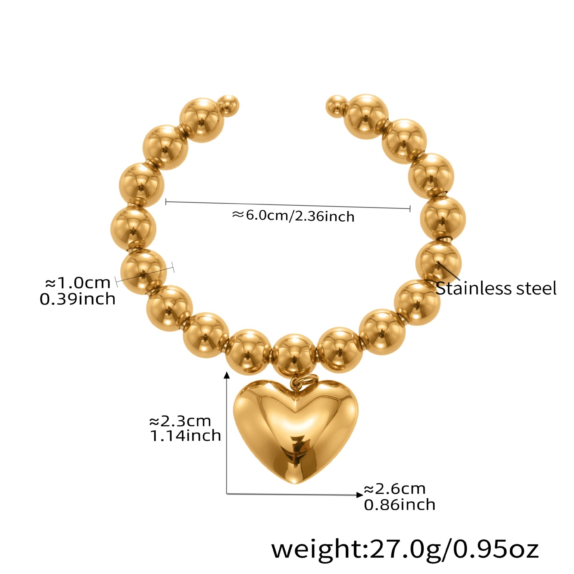 Tatum Gold Tone Beads Heart Cuff Bracelet