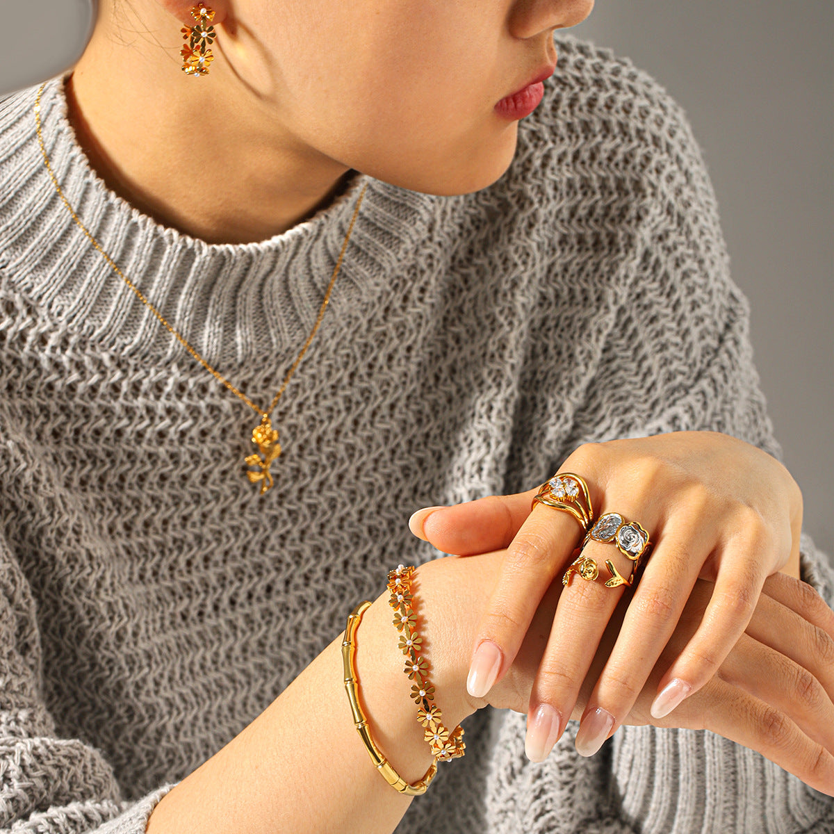 Harper Gold Tone Flowers Pearls Hoop Earrings