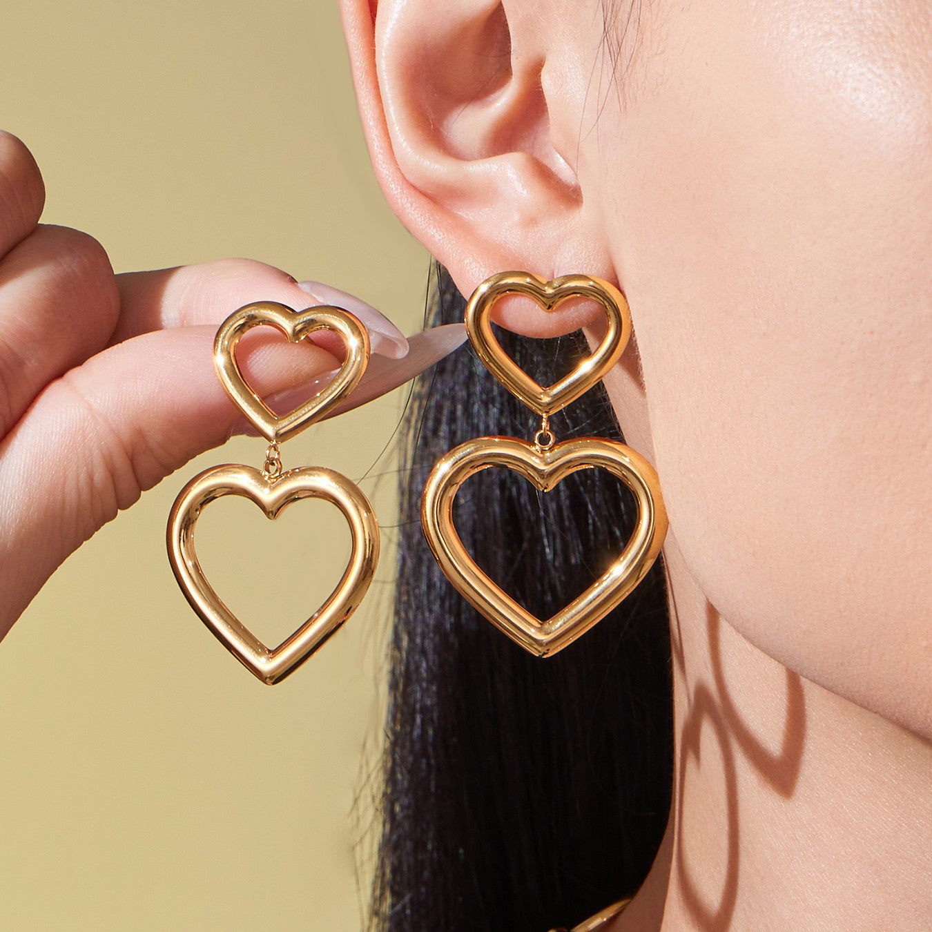Olive Gold Tone Multiple Hearts Earrings