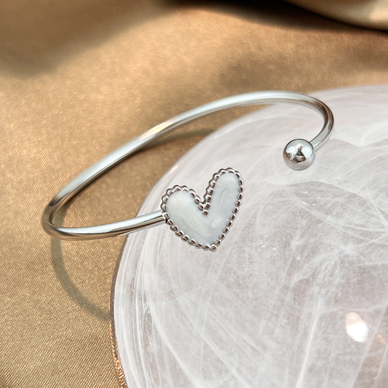 Eva Silver Tone White Heart Cuff Bracelet