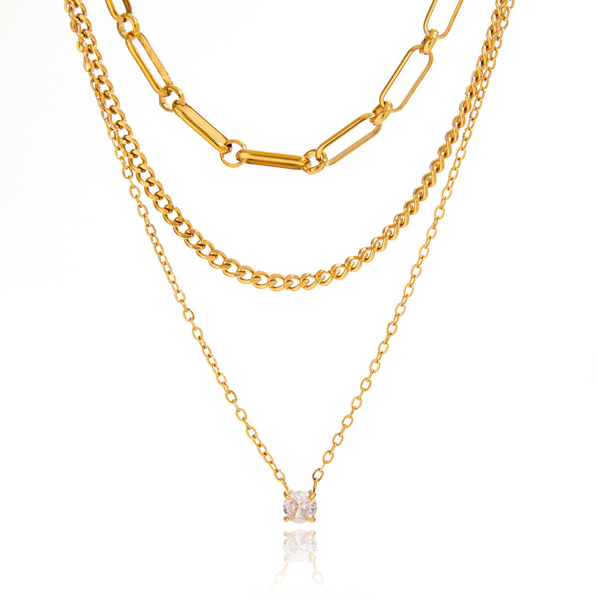 Rosalie Gold Tone Zircon Layered Necklace