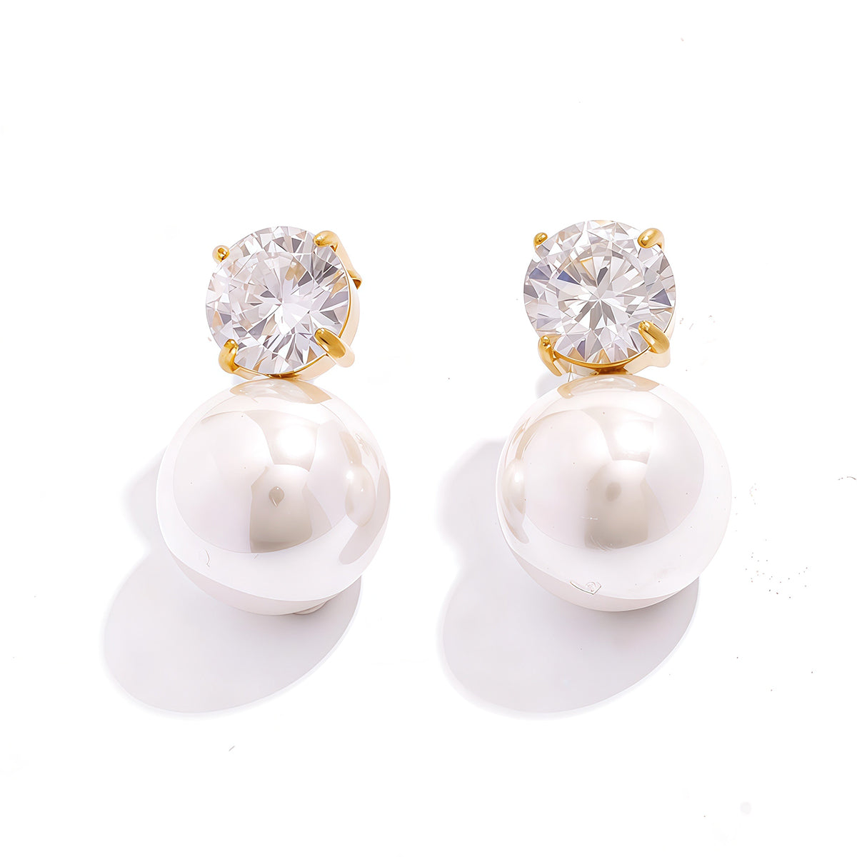 Emery Gold Tone Pearl Zircon Earrings