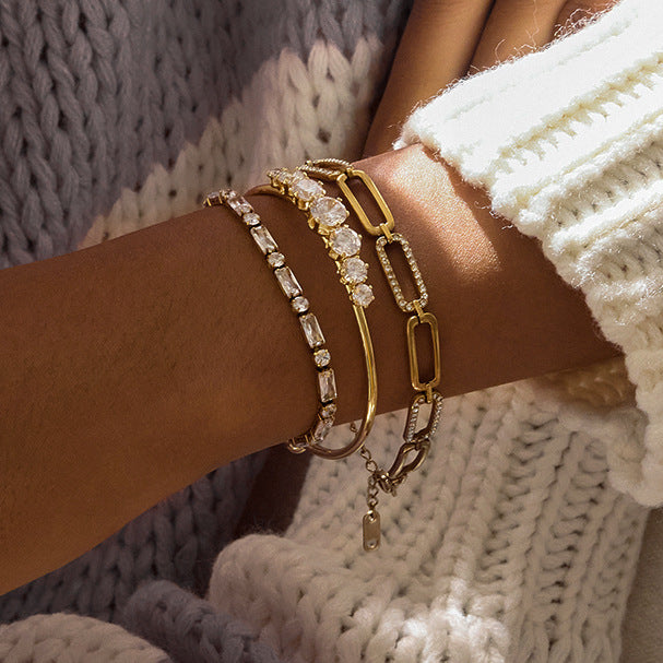 Gemma Gold Tone Zircon Chain Bracelet