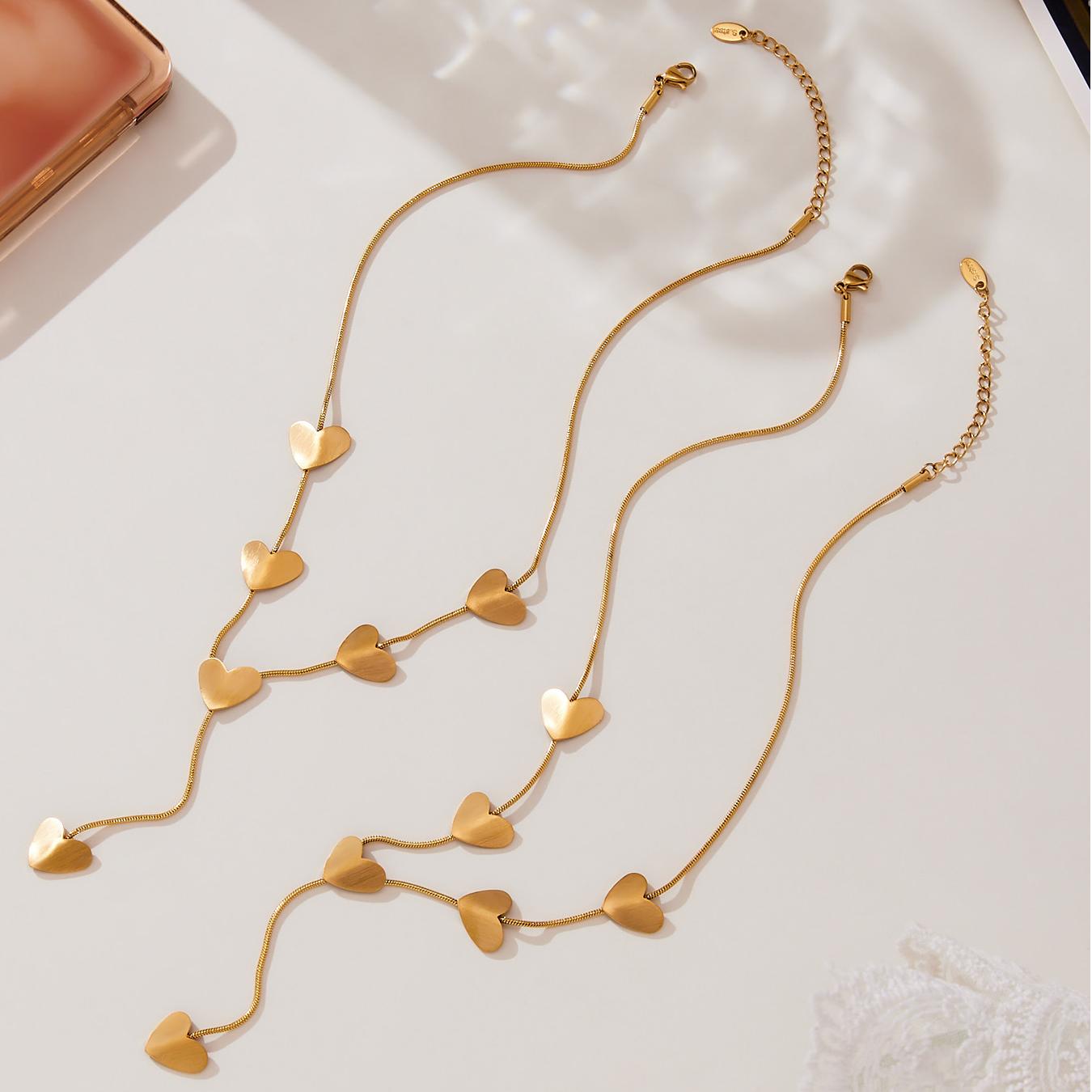 Margot Gold Tone Hearts Drop Necklace