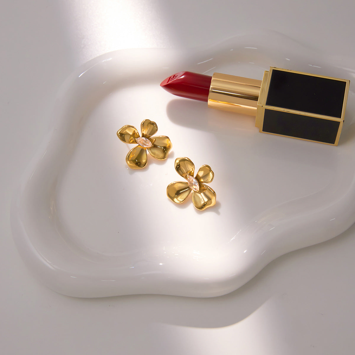 Everleigh Gold Tone Zircon Flower Earrings