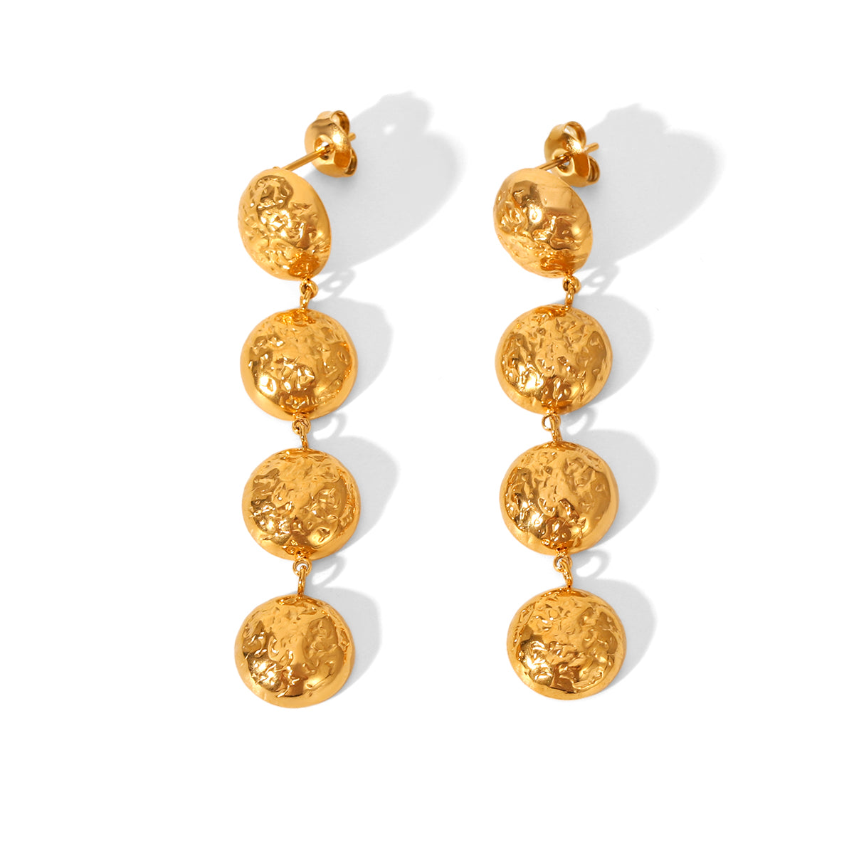 Evelyn Gold Hammer Pattern Round Dangle Earrings
