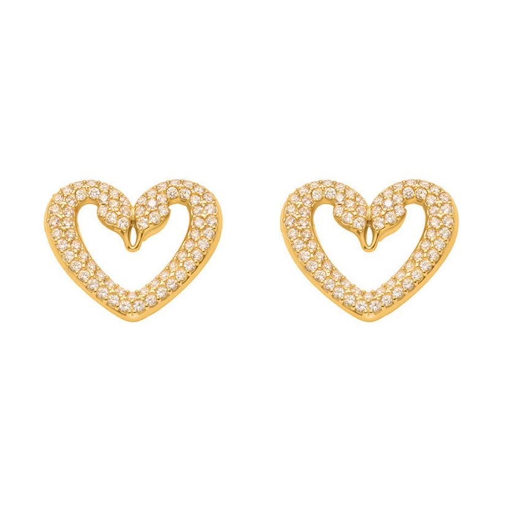 Parker Gold Tone Swan Heart Zircon Earrings