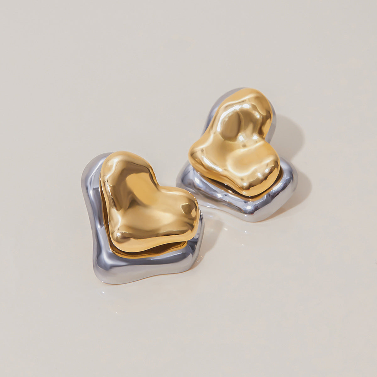 Amira Two Tone Hearts Stud Earrings
