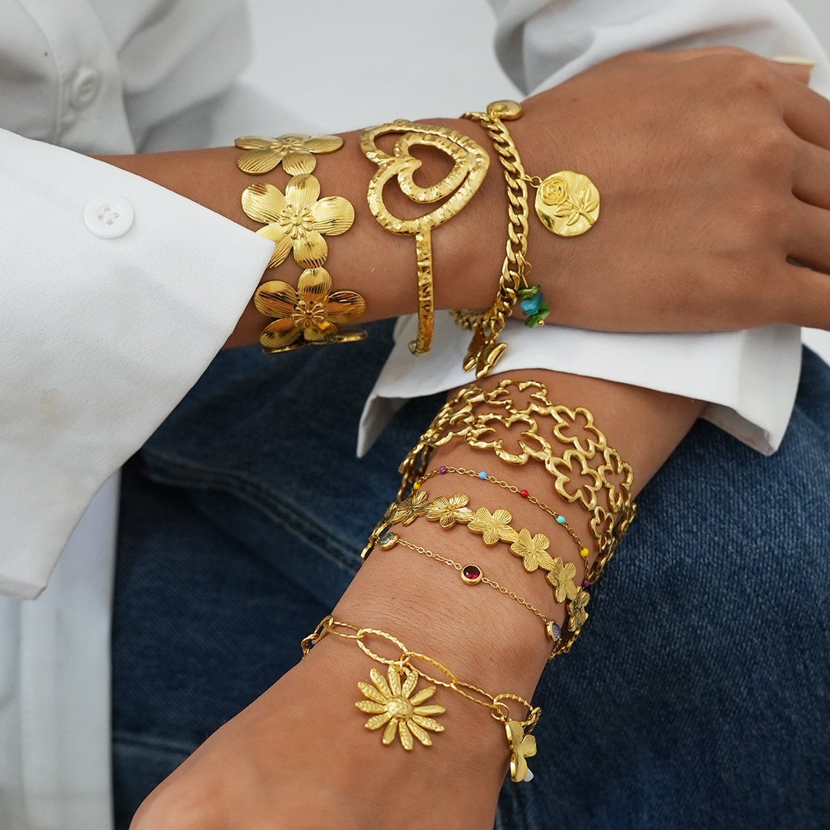 Adeline Gold Tone Flower Cuff Bracelet