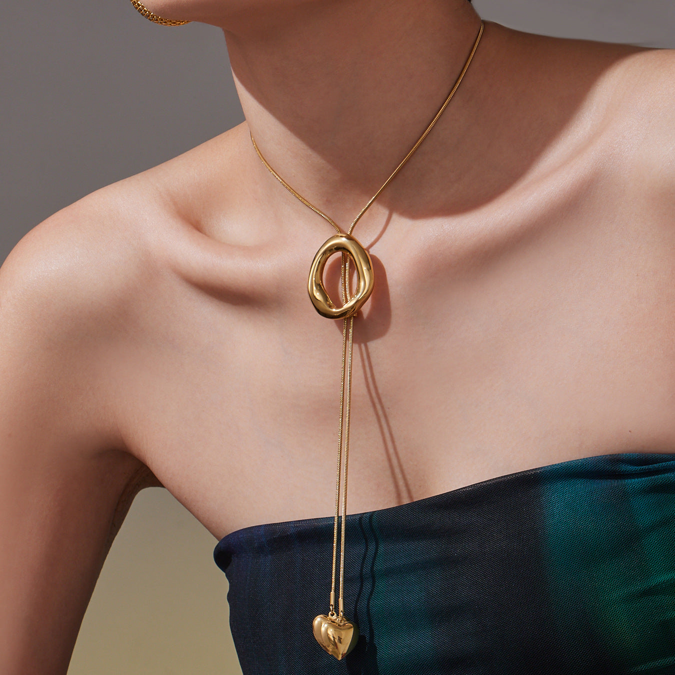 Allison Gold Tone Hearts Drop Necklace