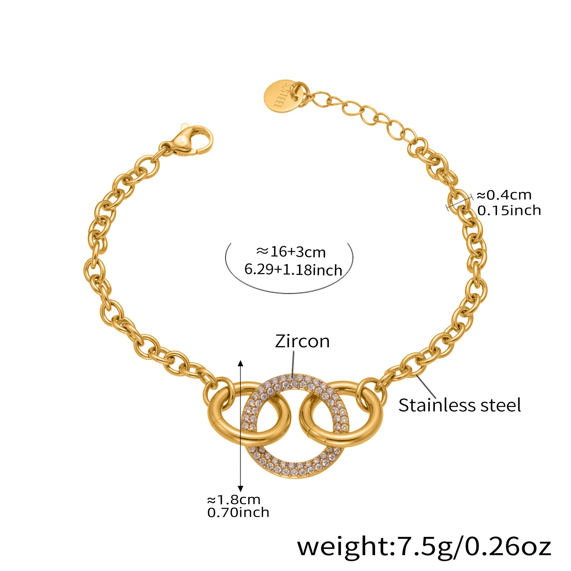 Gabriella Gold Tone Luxury Circles Zircon Bracelet