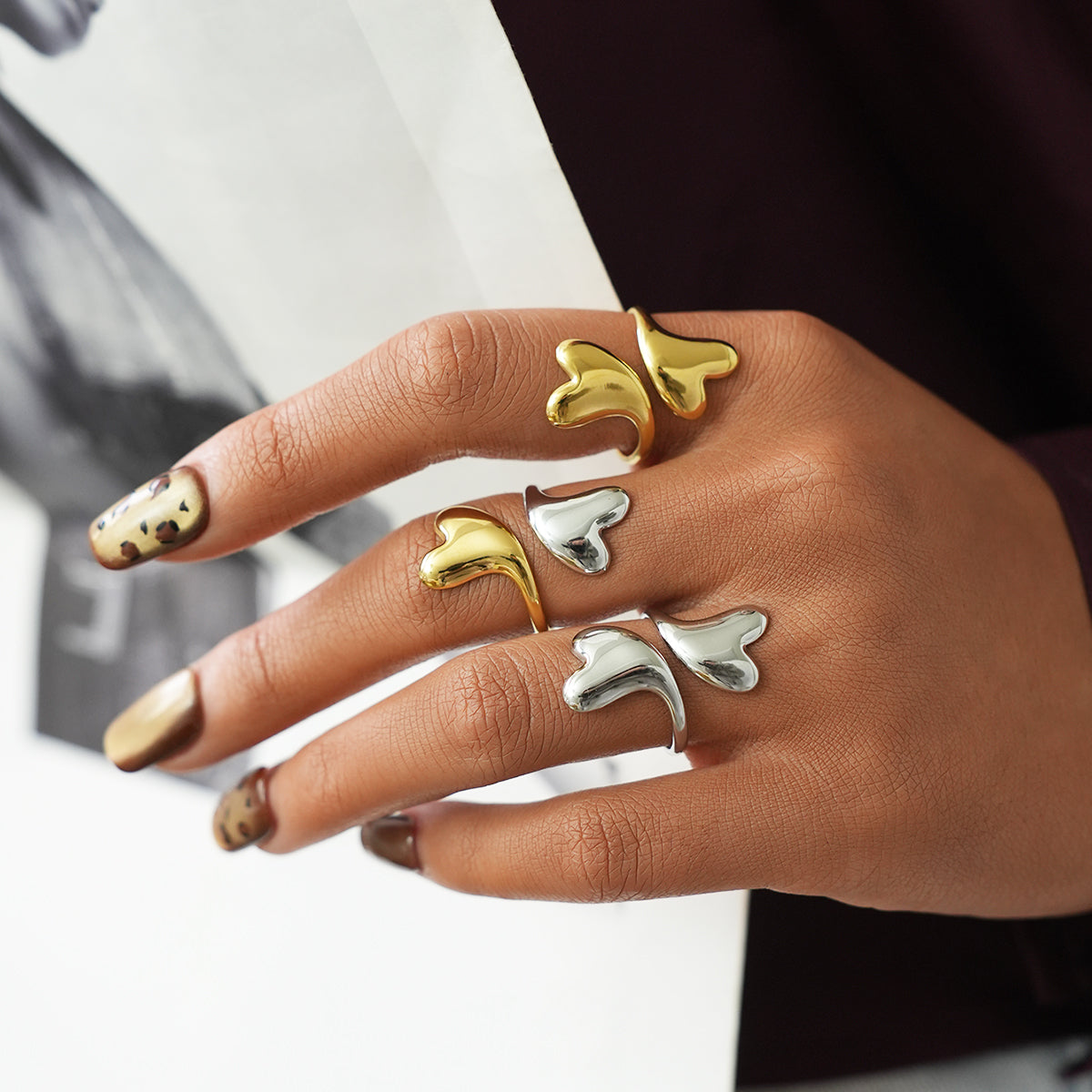 Lily Two Tone Double Heart Ring