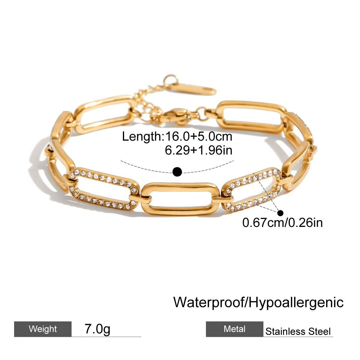 Gemma Gold Tone Zircon Chain Bracelet
